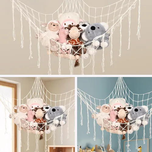 Miniatura 5 de Hamaca grande de almacenamiento de animales de peluche, red de juguetes de peluche, organizador colgante de esquina, juguetes de malla
