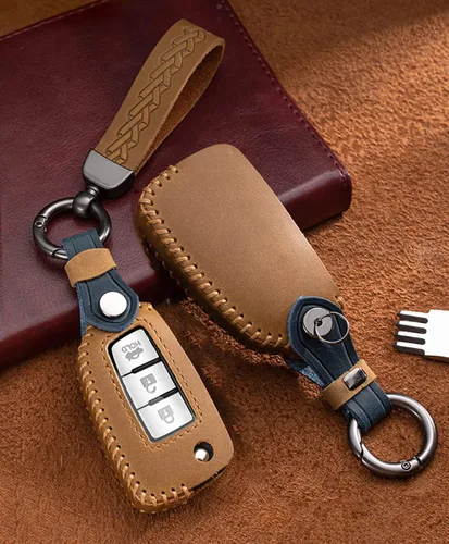 Miniatura 3 de ontto Funda de piel compatible con Nissan Rogue con tapa para llave de coche, color marrón