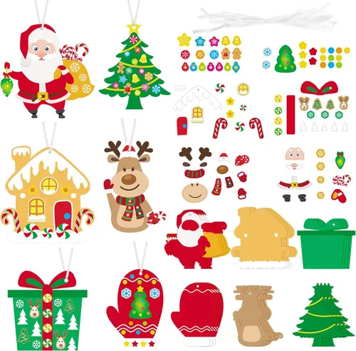 Civaner 24 Kits de Manualidades de Navidad para Niños Adornos de Árbol Colgantes Arte y Manualidades Proyecto DIY Kit de Manualidades Casa de