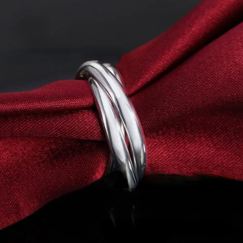 Miniatura 6 de QUSIIOSLK Anillo de plata de ley 925 entrelazado de triple banda entrelazada, anillos de alto pulido para mujer, anillo de boda trenzado entrelazado