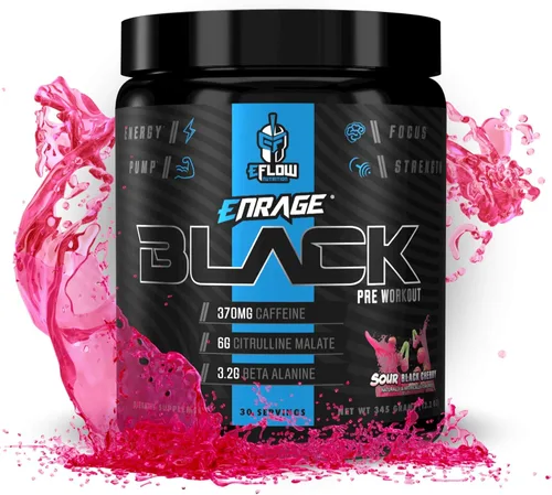 eFlow Nutrition Enrage Black Suplemento preentrenamiento de alto estimulante – Polvo de preentrenamiento para aumentar la energía, las bombas y la
