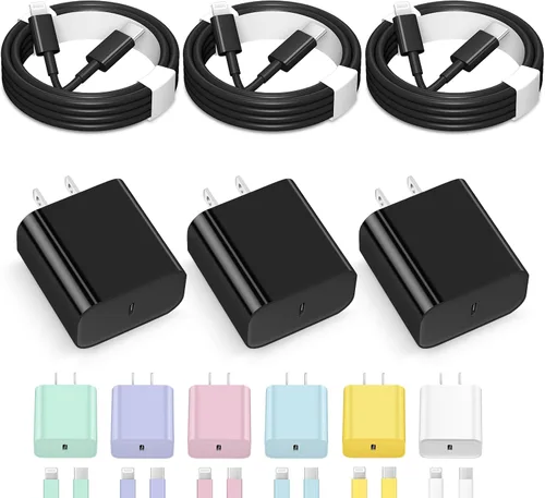Paquete de 3 cargadores de iPhone de carga rápida, cargador USB tipo C, cargador de iPad, cable de 6 pies, apto para iPhone 14, 14 Pro Max, 13, 13