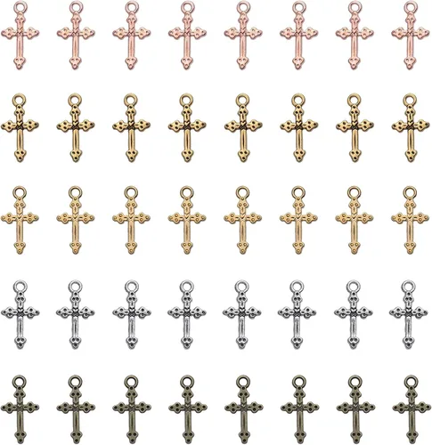 Miniatura 10 de 50 colgantes vintage de crucifijo con agujero de metal religioso antiguo plateado dorado cruz a granel para fabricación de joyas, kit de bricolaje