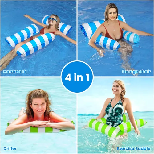 Miniatura 4 de Paquete de 2 flotadores inflables para piscina 4 en 1 con hamaca de piscina con malla en la parte inferior, hamaca inflable de 3 tubos para adultos