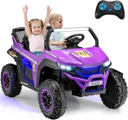 Miniatura 10 de OLAKIDS Vehículo eléctrico de 2 plazas para niños, UTV de 12 V con control remoto, suspensión de resorte, arranque suave, música Bluetooth FM