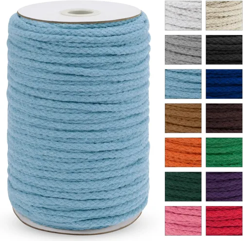 Miniatura 25 de JeogYong - Cuerda de macramé trenzada 5mm x 90m, cuerda de algodón trenzada de 8 hebras natural, cuerda de cordón de dibujo colorida para colgar