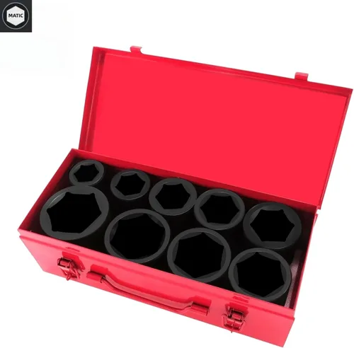 TONYNOL Juego de llaves de vaso de impacto profundo de 1 pulgada, 9 piezas, 6 puntas, tamaños métricos (24 mm, 27 mm, 30 mm, 32 mm, 36 mm, 38 mm, 41
