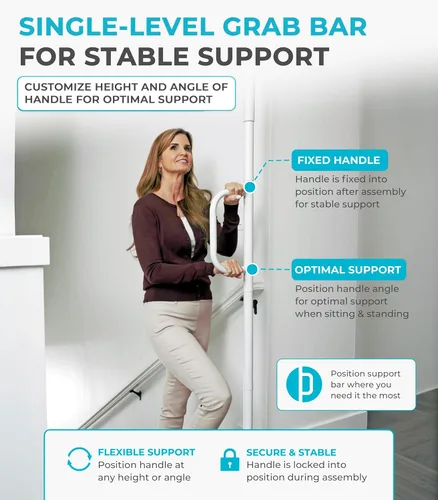 Miniatura 4 de Stander Wonder Pole Lite - Barra de seguridad ajustable de suelo a techo con mango de soporte de seguridad para prevención de caídas, poste de Blanco