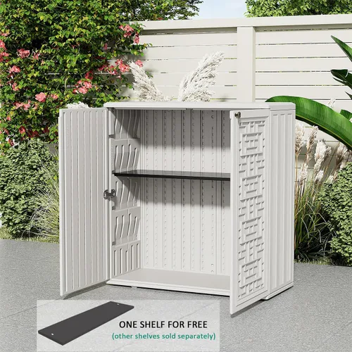 Miniatura 5 de KINYING Armario de almacenamiento para exteriores, impermeable, caja de cubierta de resina de 62 galones para cojines de muebles de patio, Blanco