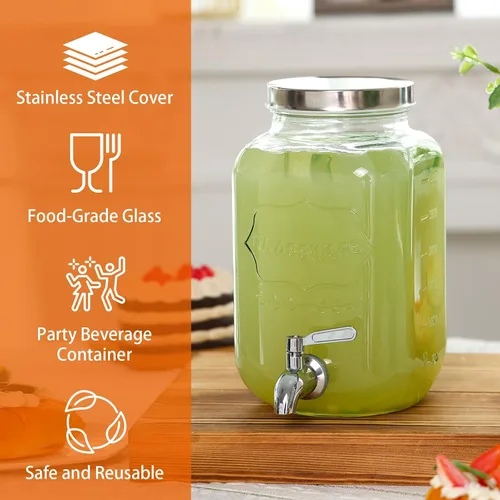 Miniatura 3 de Moretoes Dispensador de bebidas de vidrio de 1 galón para fiestas, dispensador de bebidas para jugo y té helado, tarro hermético de vidrio para té