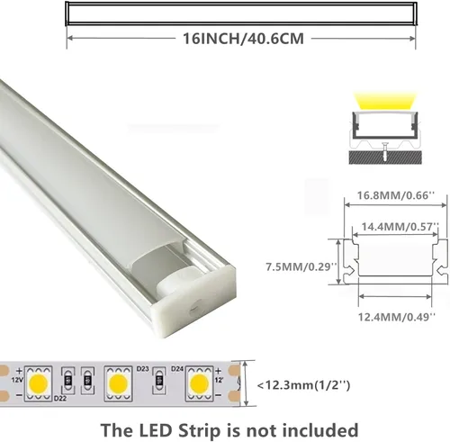 Miniatura 3 de THMOOTHER Paquete de 6 Canales de Aluminio para Tiras LED Montadas en Superficie de 16 pulgadas con Difusor Anti UV - Mejora Tu Iluminación