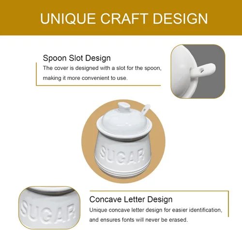 Miniatura 3 de Azucarero con tapa y cuchara, recipientes de cerámica para encimera, tarro de azúcar, accesorios de barra de café, soporte para azúcar cubierto
