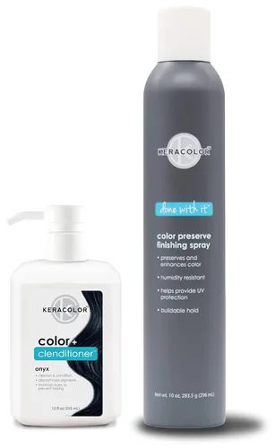 Miniatura 16 de KERACOLOR Kit de 3 en 1 (Limpieza + Acondicionador + Color) Tinte semipermanente azul para el cabello y acabado en aerosol para el cabello, 10 onzas