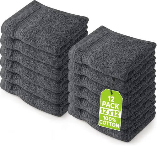 Paños Utopia Luxury de 100% algodón ringspun y de cuidado fácil para máxima suavidad y absorción. Paquete de 12 (13 in x 13 in)