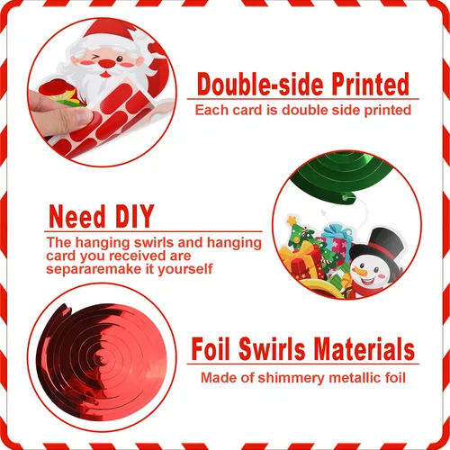 Miniatura 3 de KIMOBER 30 decoraciones de remolinos colgantes de Navidad, de doble cara, decoraciones de techo colgantes para suministros de fiesta de Navidad