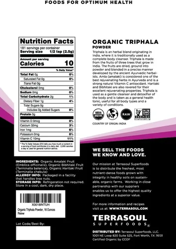 Miniatura 2 de Terrasoul Superfoods Polvo orgánico Triphala - 2 libras