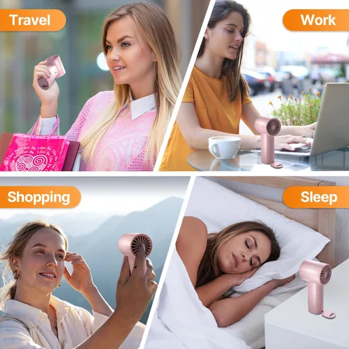 Miniatura 8 de Ventilador turbo portátil de mano Mini ventilador ajustable de velocidad (1-120) con modo de enfriamiento Batería recargable de 5000 mAh Rosa