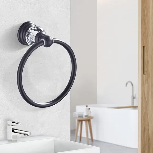 Miniatura 9 de WINCASE Anillo Toallero de Cristal, Soporte para Toallas de Mano Negro, Colgadores de Toallas Redondos para Baño Montaje en Pared Negro Mate