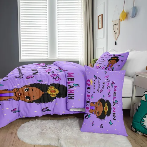 Miniatura 4 de Juego de edredón de niña negra tamaño individual para niños, juego de ropa de cama mágica para niñas negras, edredón de Christan inspirador