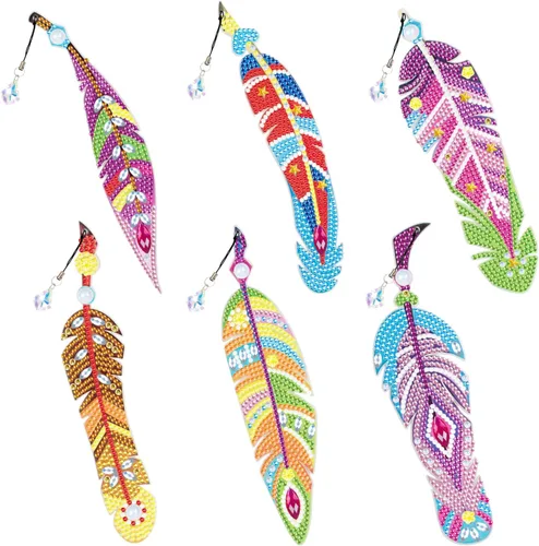Miniatura 9 de Juego de 4 piezas de pintura de diamante, marcapáginas de mandala, de cuero, para manualidades, pintura de cristal con forma especial 5D por números