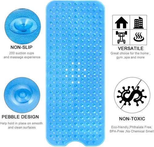Miniatura 6 de YINENN Tapete de ducha para bañera de 40 x 16 pulgadas, antideslizante y extragrande, tapete para bañera con ventosas, lavable a máquina, con Azul