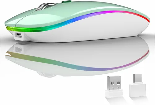 Miniatura 13 de Uiosmuph Ratón inalámbrico LED, G12 Slim recargable silencioso ratón, 2.4G portátil USB óptico inalámbrico ratón de computadora con receptor USB