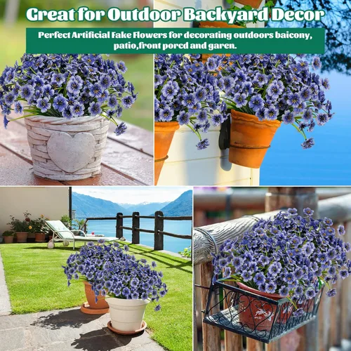 Miniatura 5 de Lnoicy - 24 piezas de flores artificiales para exteriores, decoración de flores de plástico, arbustos de flores falsas resistentes a los rayos UV
