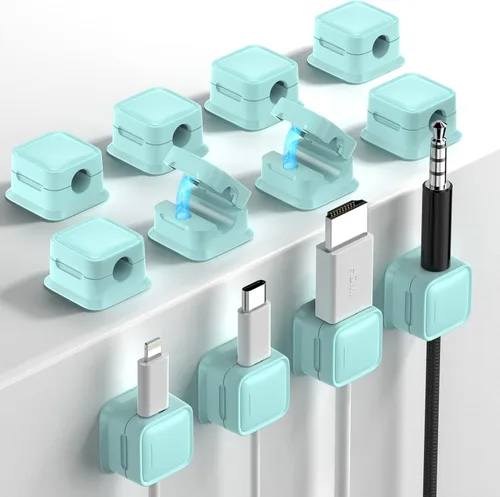Miniatura 10 de Paquete de 8 Organizadores de Cables con Soporte, Costop Fuerte Adhesivo Magnético para Gestión de Cables de Escritorio, Fácil de Abrir, Organiza