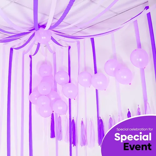 Miniatura 7 de 8 rollos de serpentinas moradas, paquete de 656 pies de papel crepé morado con blanco para decoraciones de fiestas, decoraciones de cumpleaños