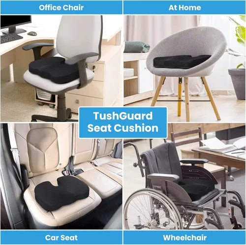 Miniatura 6 de TushGuard - Cojín para asiento de oficina/coche, almohadilla antideslizante para silla para aliviar el dolor de ciática, coxis y espalda, almohada