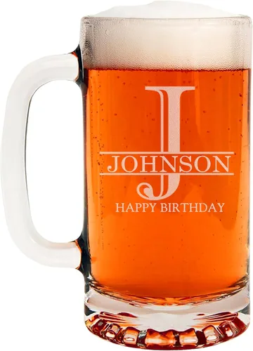 Miniatura 11 de Taza de cerveza de vidrio con monograma grabado de 16 onzas (letra B), regalos de cerveza personalizados de la A-Z para hombres, Día del Padre