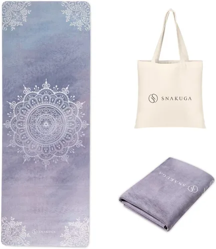 Miniatura 8 de Tapete de yoga de viaje, antideslizante, de gamuza con bolsa de transporte, tapete de fitness multiusos con superficie antidesgarros de alta