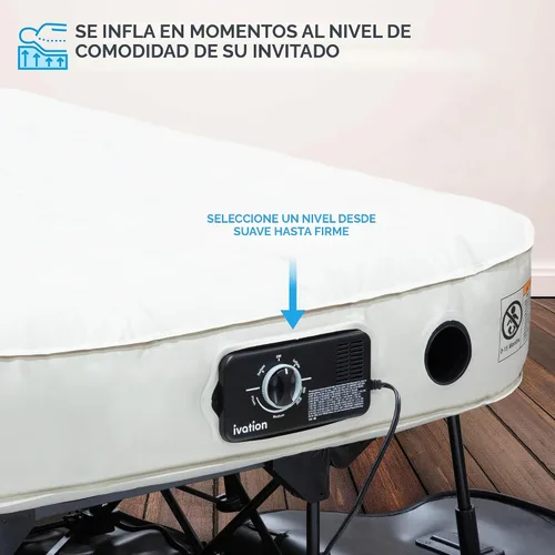 Miniatura 5 de Colchón hinchable de Ivation EZ-Bed, con marco y funda con ruedas, interruptor de autoapagado para lograr la comodidad deseada, superficie cómoda