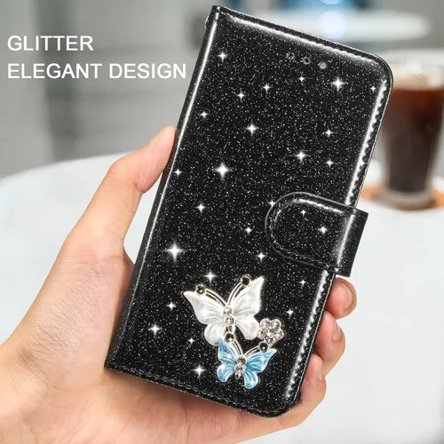 Miniatura 7 de UEEBAI Funda tipo cartera para iPhone 11, funda de piel sintética con purpurina para teléfono, ranuras para tarjetas, funda con función atril