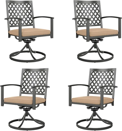 Miniatura 12 de PHI VILLA Juego de 2 sillas giratorias de metal para exteriores, sillas de comedor con cojín, juego de muebles para jardín, patio trasero, bistró