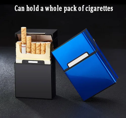 Miniatura 2 de Caja de cigarrillos Interruptor magnético de aluminio 20 Capacidad 3 Pack (gris+azul+negro, 3.346 in)