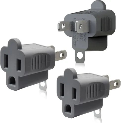 ELEGRP Adaptador de 2 a 3 puntas, paquete de 3, gris - Adaptador de enchufe de conexión a tierra polarizado, certificación ETL