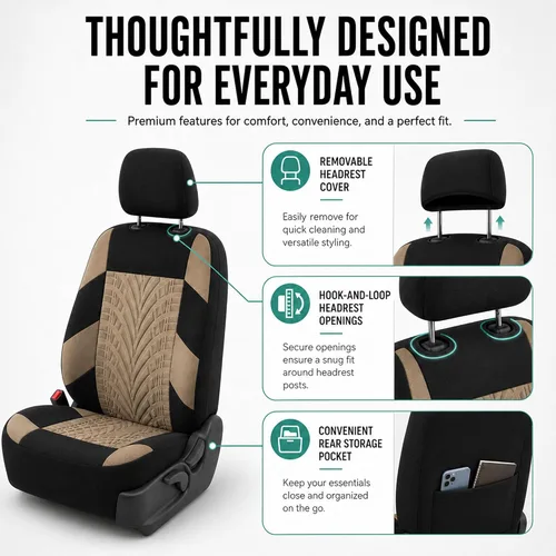 Miniatura 5 de FH Group - Juego de fundas de asiento delantero de automóvil de tela de alta calidad, para asientos con respaldo bajo con reposacabezas extraíble