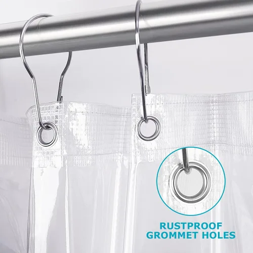 Miniatura 3 de Cortina de ducha transparente, 72 x 72 pulgadas, vinilo de 0.35 oz, cortina de ducha de plástico resistente, forro de ducha impermeable