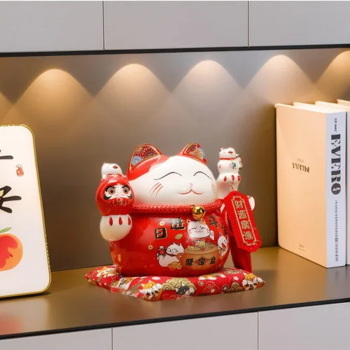 Miniatura 5 de Estatua de la suerte, figuras de gato de cerámica china, estatua de la suerte, alcancía, dinero japonés, fortuna, gato, decoración de regalo