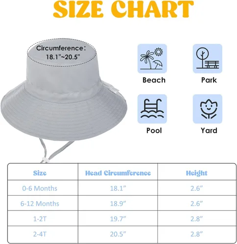 Miniatura 5 de Zando Toddler Sun Hat for Baby Sun Hats UPF 50+ Adjustable Baby Sun Protection Bucket Hat Toddler Bucket Hats for Boys Girls