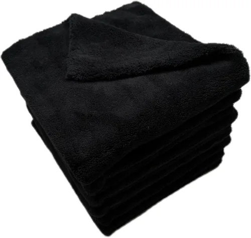 Toalla de microfibra de felpa sin bordes para automóvil, secado suave, toalla de pulido de detalles, 500 GSM, paquete de 6 unidades de 16 x 16 Negro