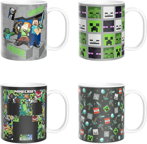 Zak Designs Minecraft - Juego único de tazas de café de cerámica, tazas de café con mango cómodo para regalos de jugadores, aptas para lavavajillas