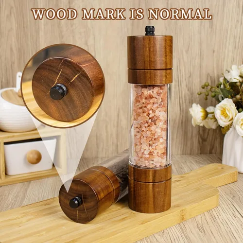 Miniatura 4 de XWXO Juego de molinillo de sal y pimienta de madera de acacia, molinillo de sal y pimienta acrílico de alta calidad, molinillos manuales de sal