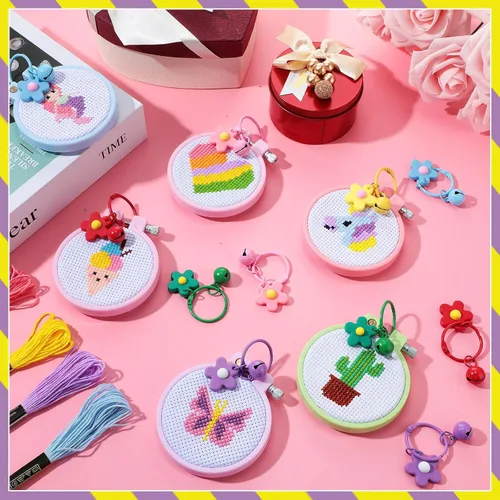 Miniatura 5 de Chuangdi Juego de 6 juegos de punto de cruz para niños, kit de bordado fácil estampado para principiantes y niñas de 7 a 13 años, juego