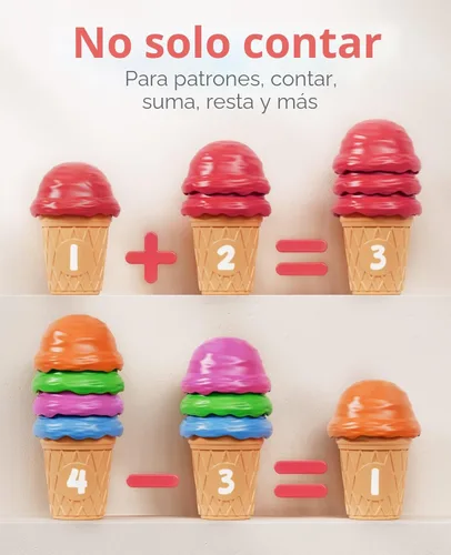 Miniatura 2 de JoyCat Juego de actividades de aprendizaje preescolar para helados, conteo y clasificación de colores, juguetes apilables para niños de 3 a 5 años