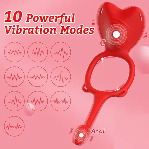 Miniatura 2 de Juguetes sexuales para parejas, vibrador portátil - bragas vibradoras con control remoto BDSM con 9 modos de vibración, anillo de pene con tapón Rojo