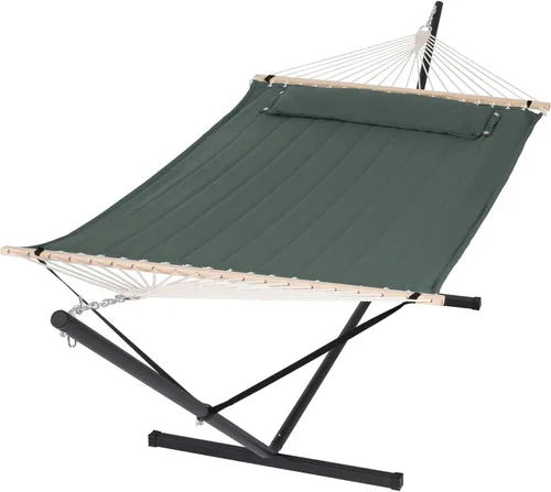 Miniatura 11 de SUNCREAT Hammocks Hamaca doble extragrande con soporte de 12 pies, capacidad de 475 libras, hamaca portátil al aire libre con barra separadora
