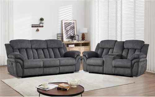 CANMOV Juego de sofá reclinable, sofá biplaza reclinable manual y sofá de 3 plazas con reposabrazos sobrerelleno para sala de estar, muebles de Gris