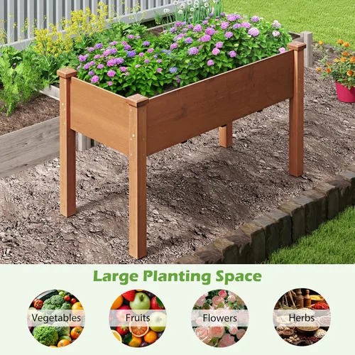 Miniatura 8 de Giantex Cama de jardín elevada, maceta elevada de madera con forro protector y orificio de drenaje, maceta elevada para plantar verduras, flores